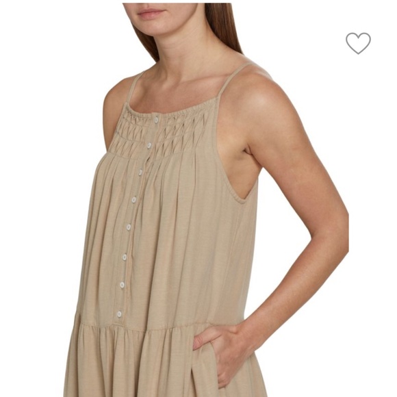 Elie Tahari Tiered Linen-Blend Midi Dress Baige Sundress Size M - Picture 4 of 16